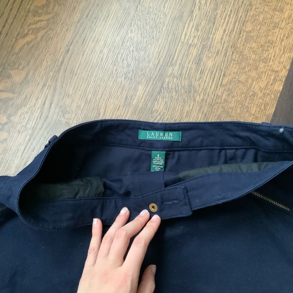 RALPH LAUREN Pencil Skirt Size 8 28” Navy Blue Gold Zipper Pockets Slit in Back - Picture 11 of 12